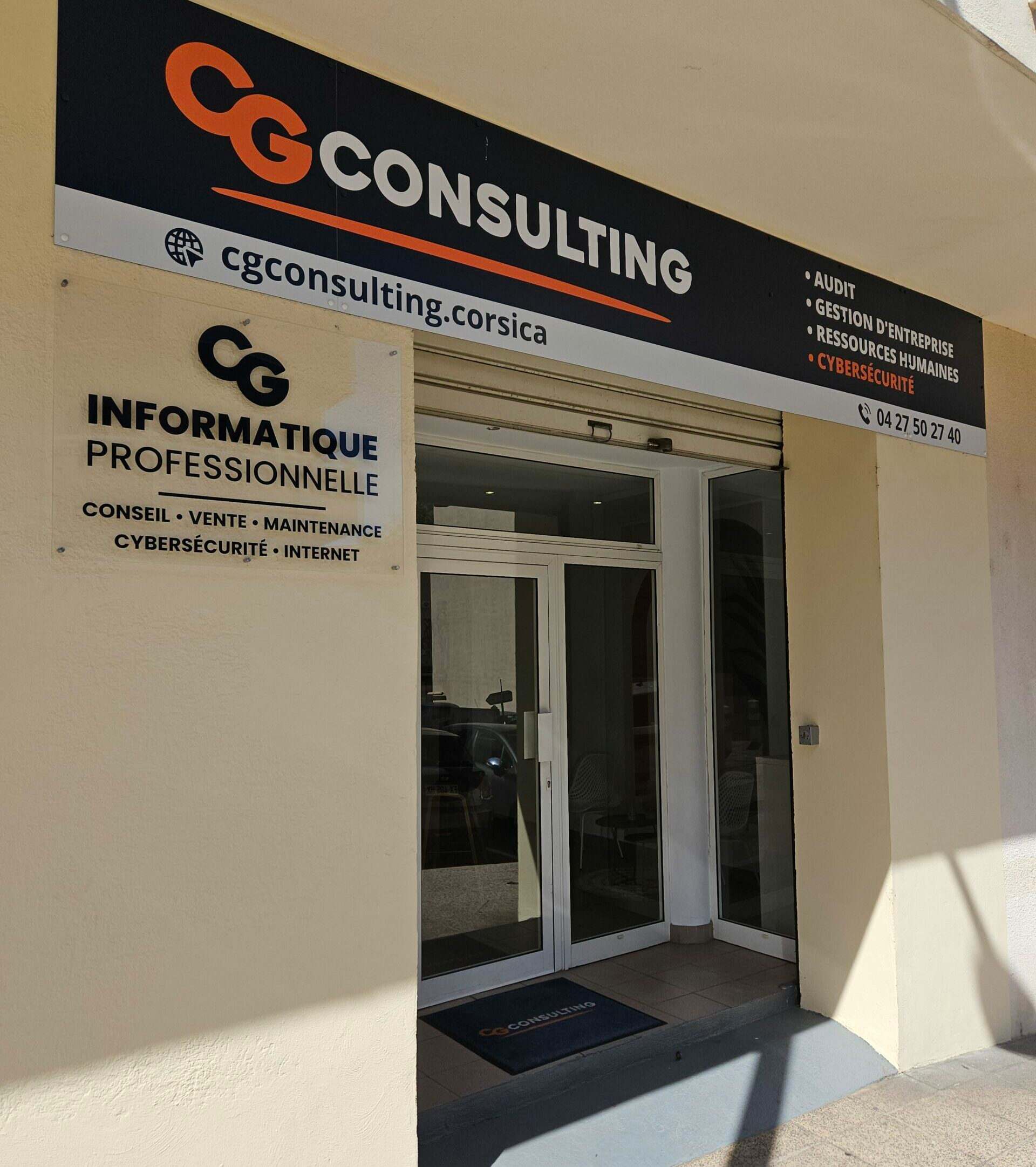 Devanture du cabinet CG Consulting, 20 rue Docteur Del Pellegrino à Ajaccio