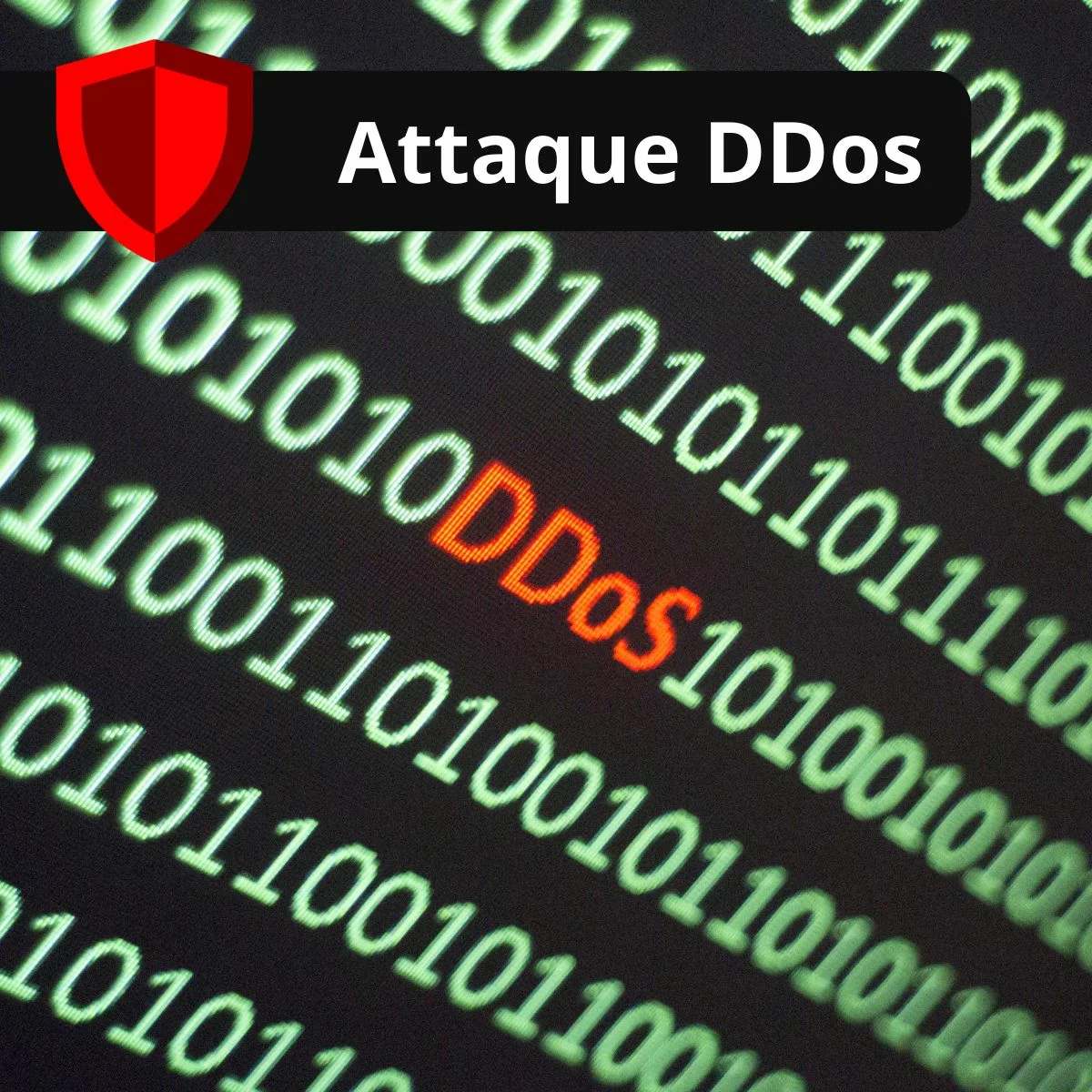 Code binaire contenant le mot DDoS, attaque par déni de service