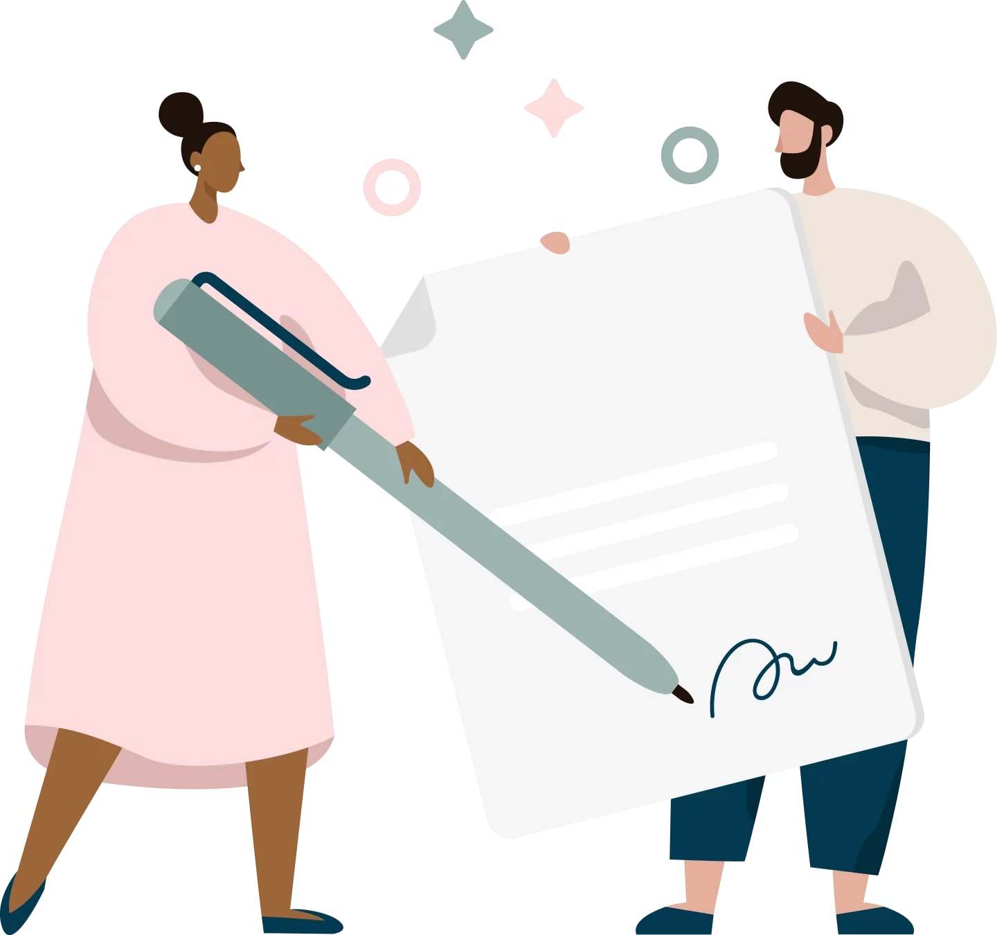 Illustration de deux personnes signant un document