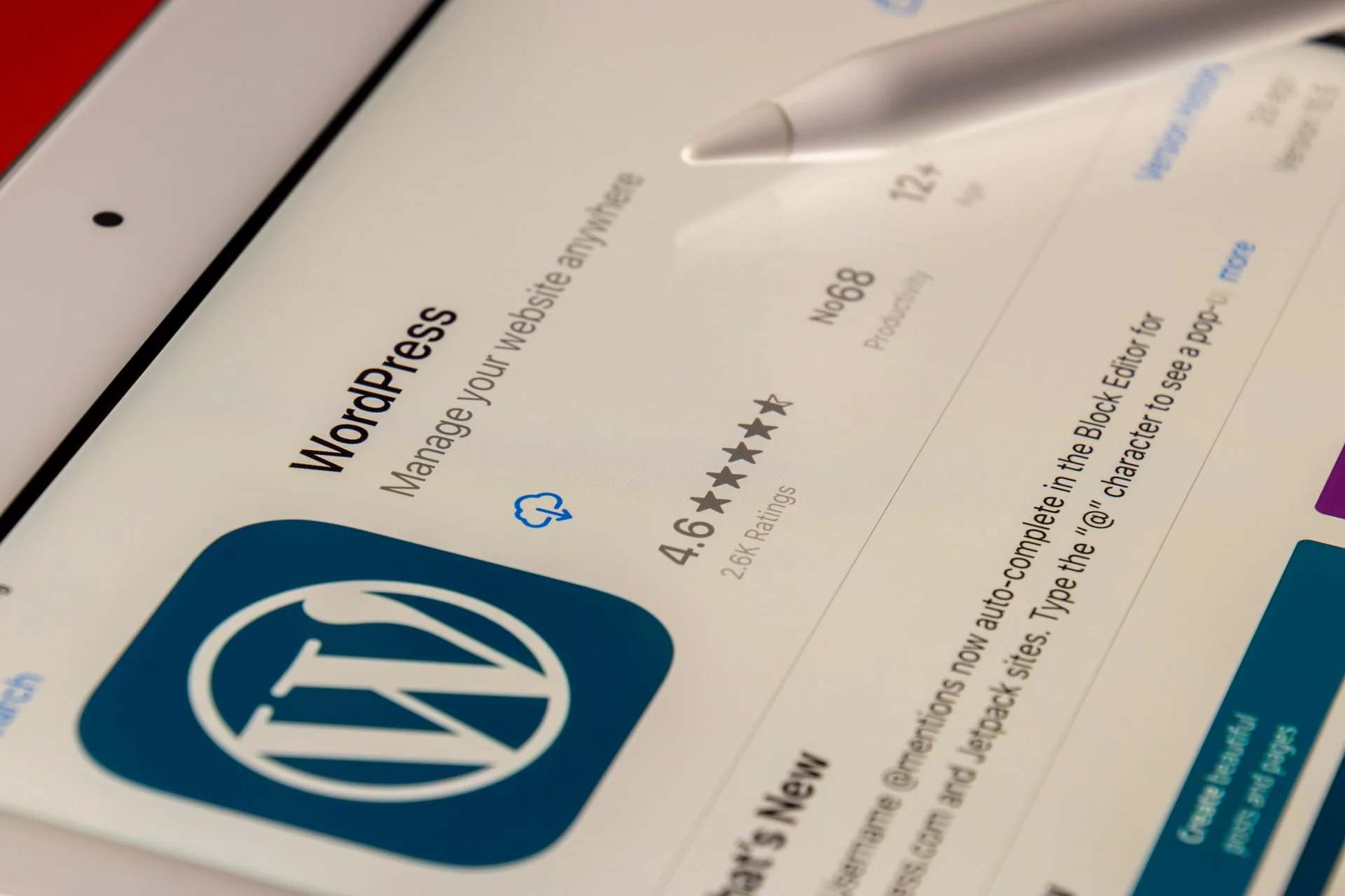 Tablette affichant l’application WordPress